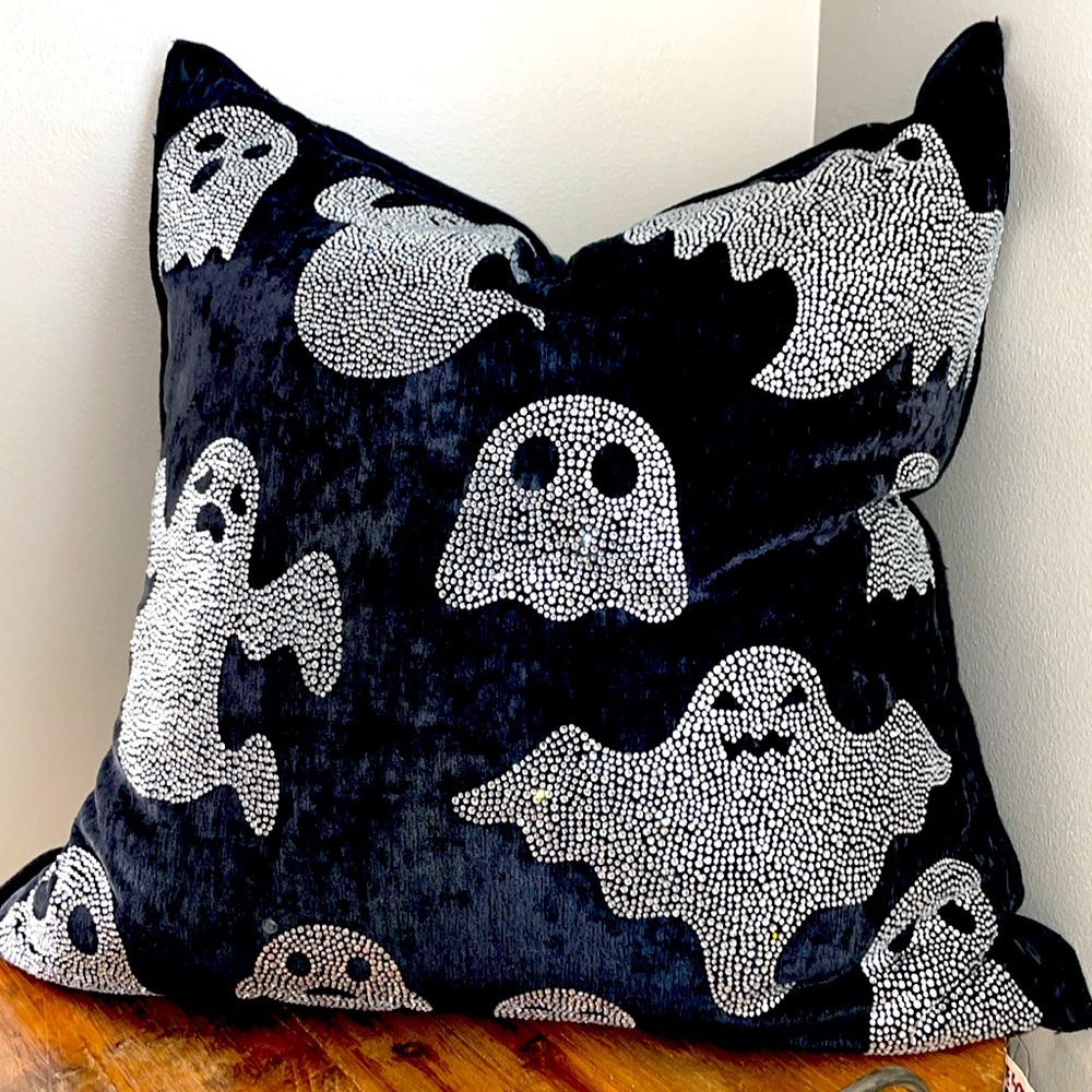 Ghost Black Soft, plump accent pillow! Sparkles with silver beads!